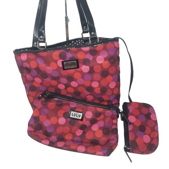 Beautiful three piece nylon LULU BY LILU GUINNESS TOTE BAG. PURPLE PINK. - Picture 1 of 16
